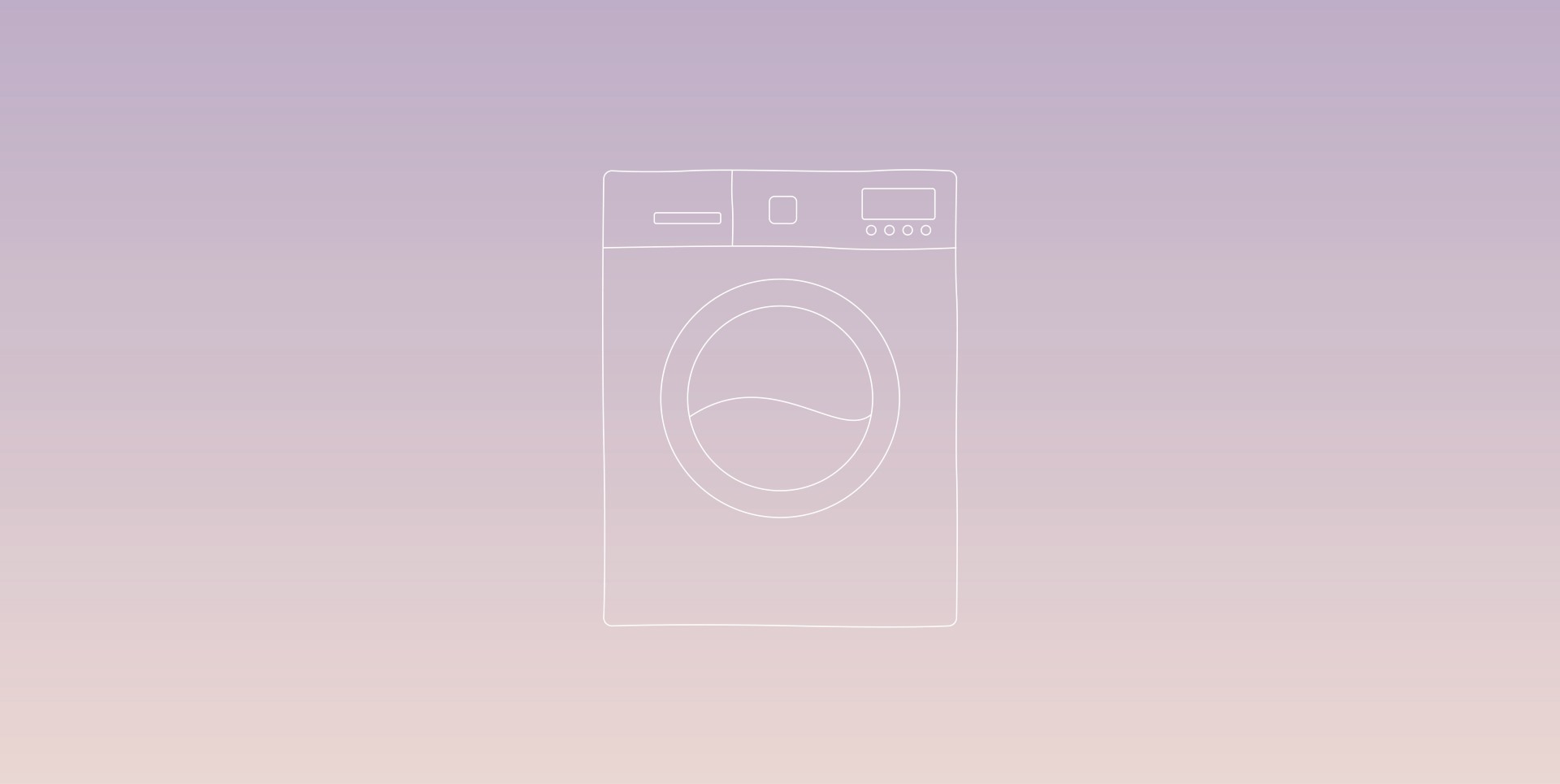 Dibujo lineal minimalista de una lavadora sobre un fondo morado claro