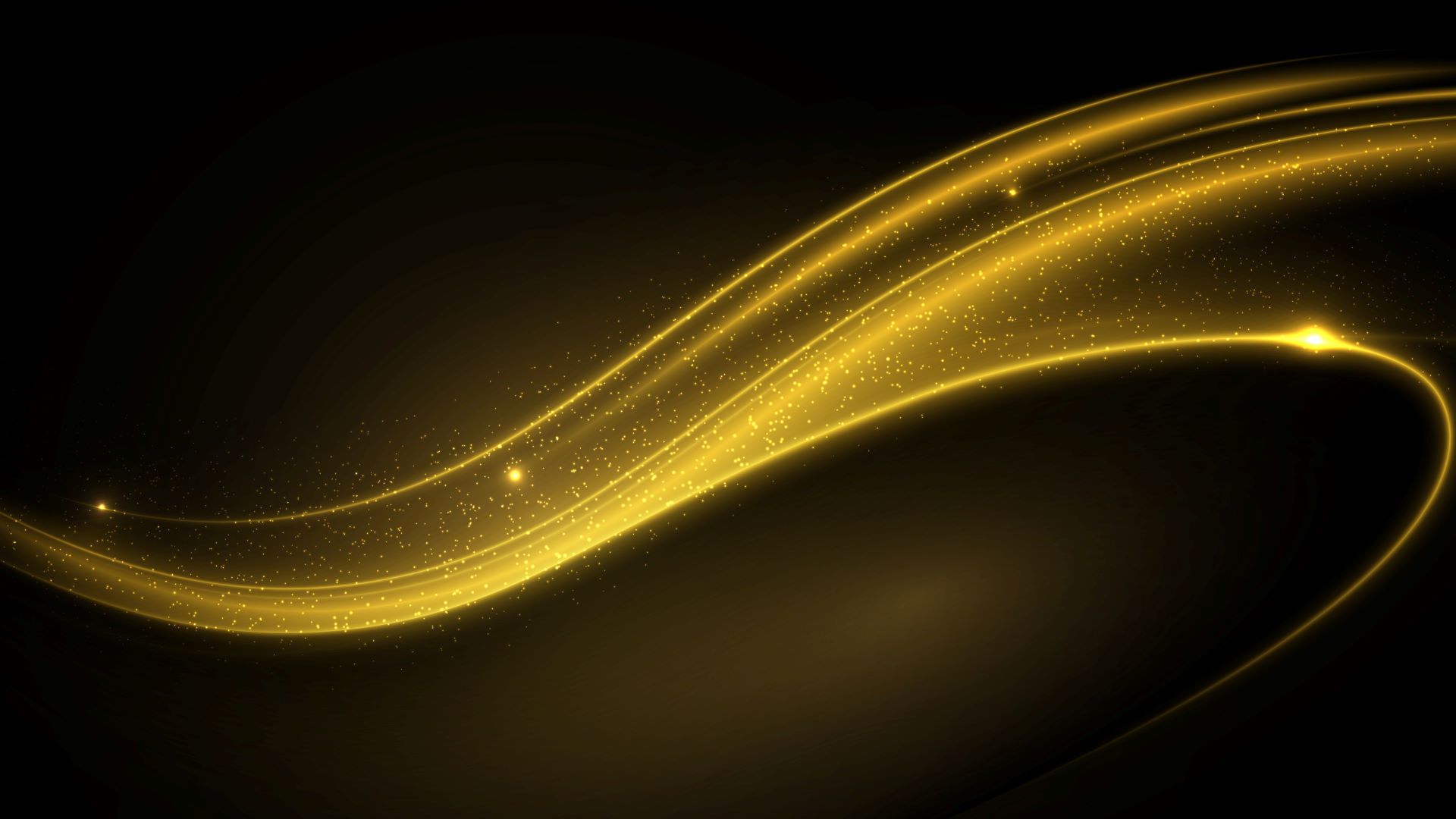 An abstract image of shimmering gold waves flowing across a dark background.