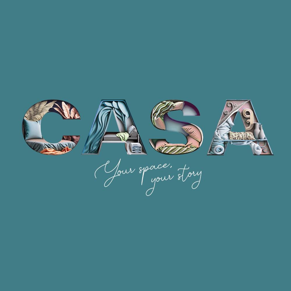 CASA collection ai-inspired logo with slogan on a petrol background