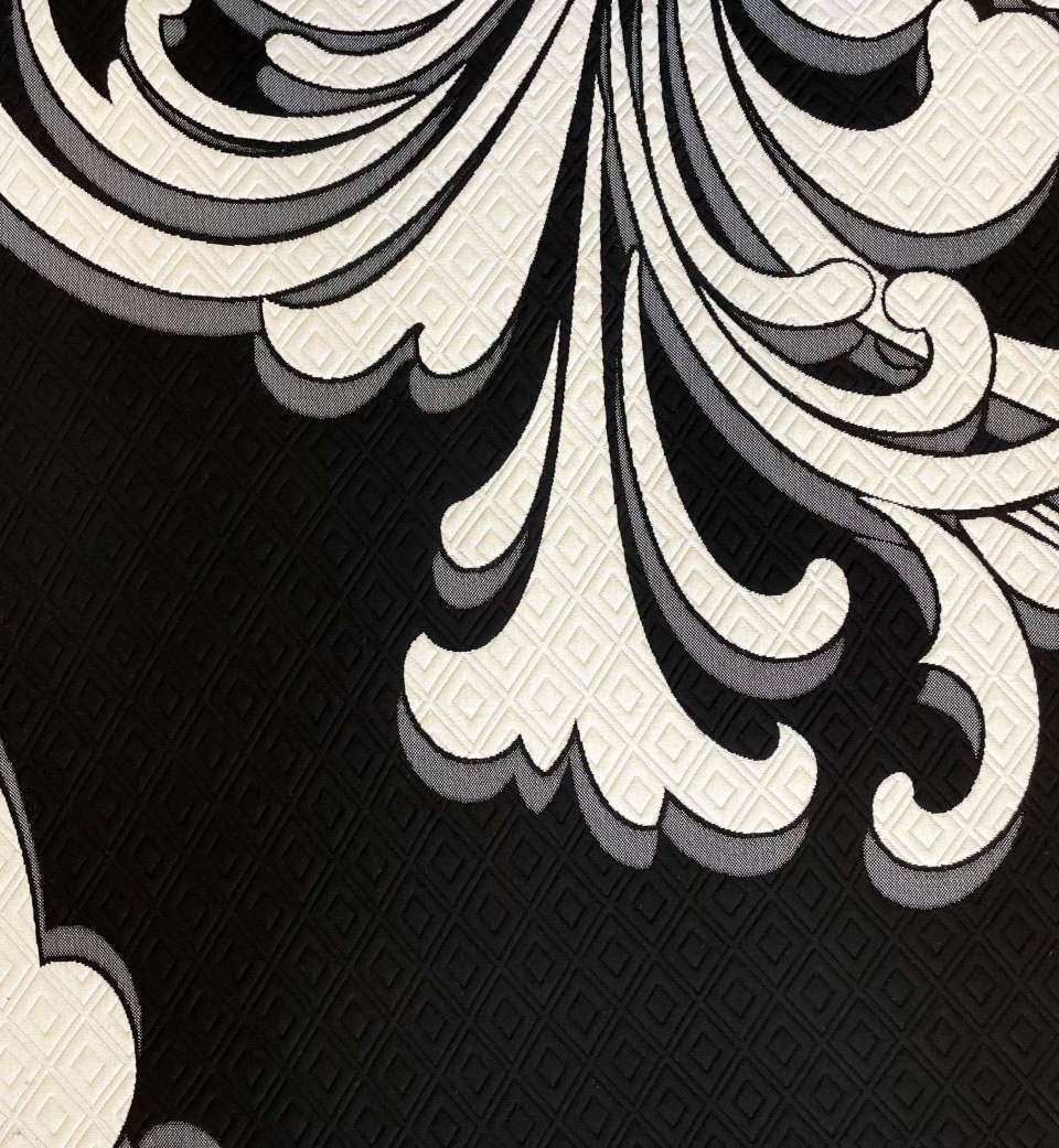 Black and white mattress fabric with bold baroque pattern